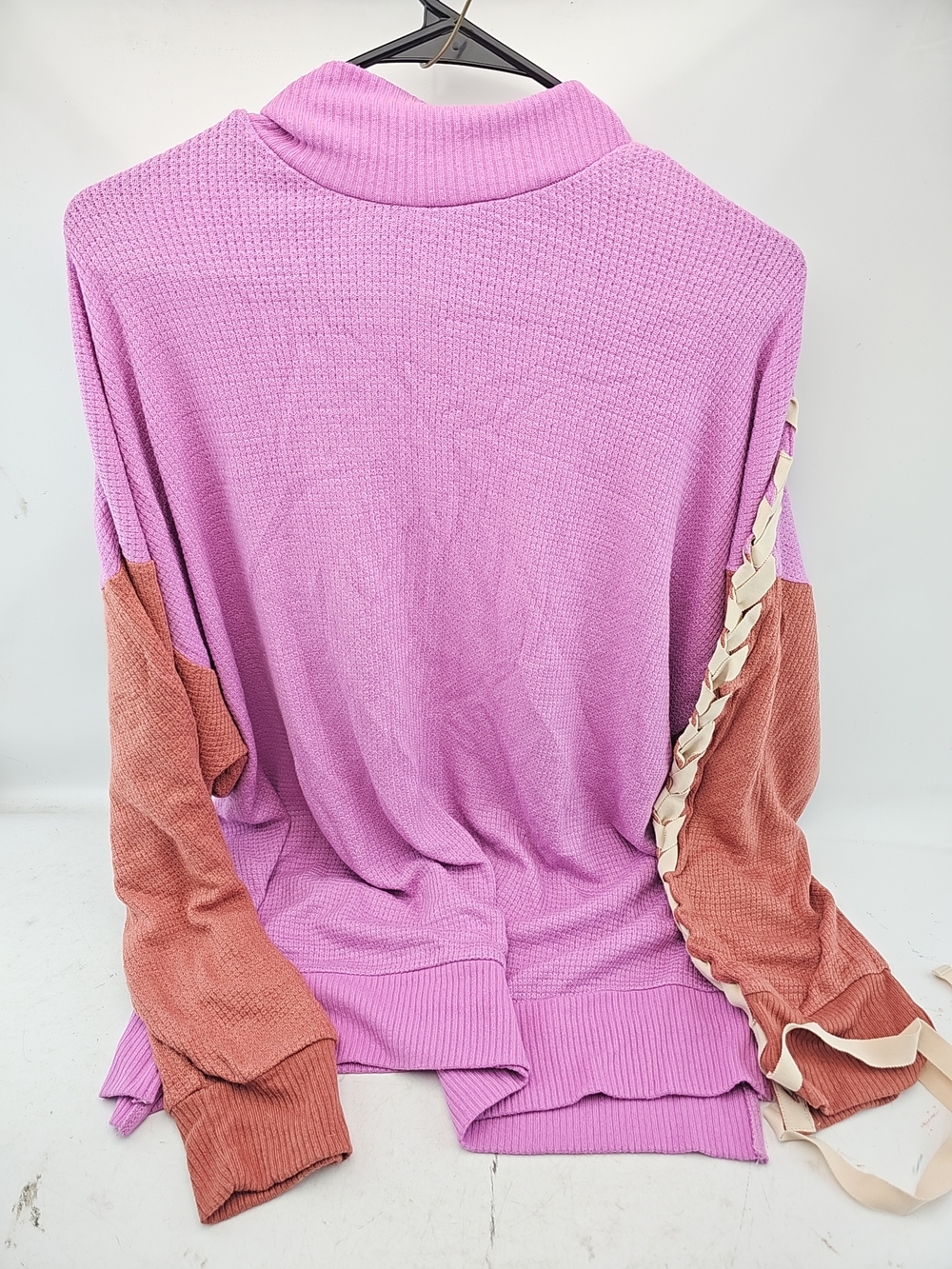 FP Movement by Free People Lavender and Rust Lace-Up Sleeve Knit Pullover